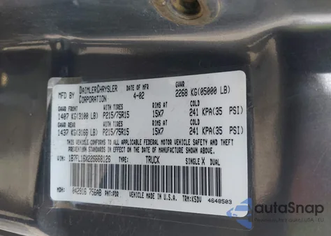 2002 Dodge Dakota z USA, uszkodzony, nr VIN 1B7FL16X22S668126